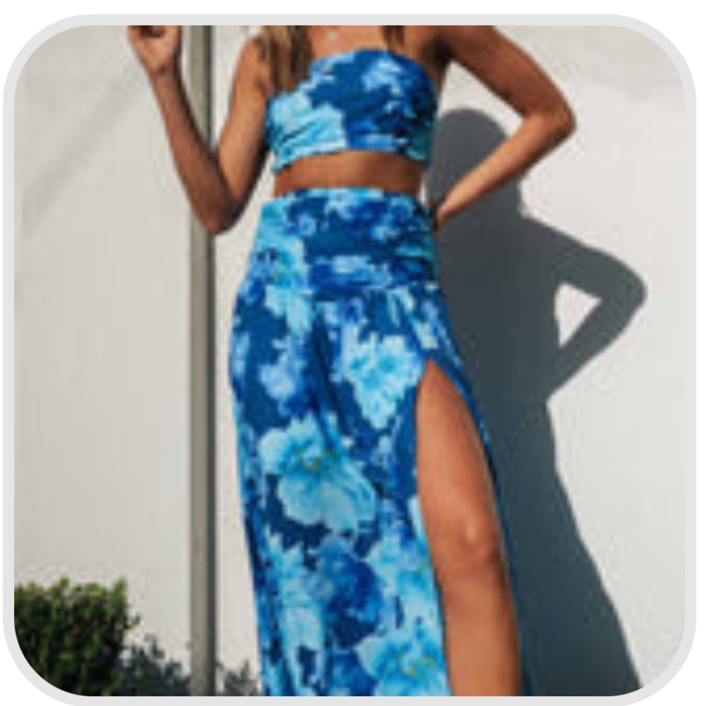 Mura Boutique Marian Maxi Skirt and Top Set Blue Cotton/Satin blend
